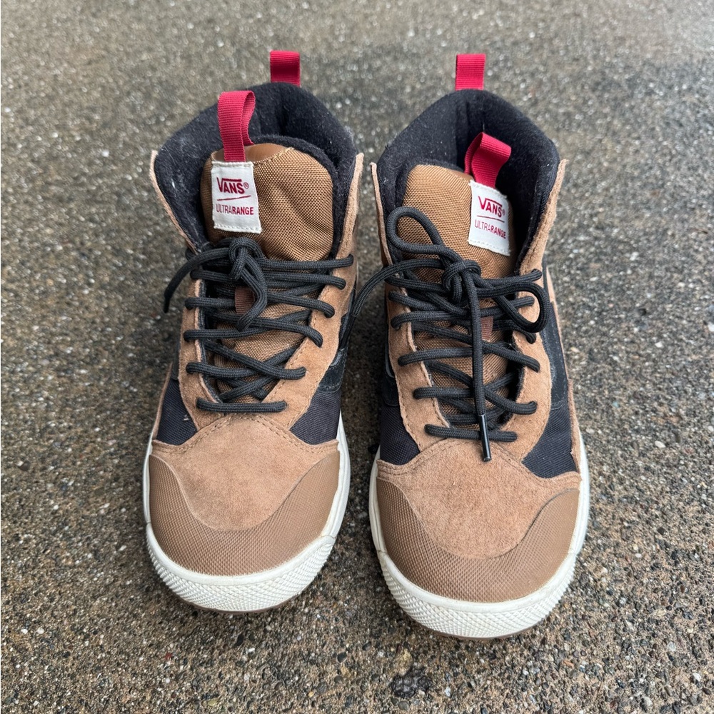Vans Women's Tan and Black High-Top Sneakers